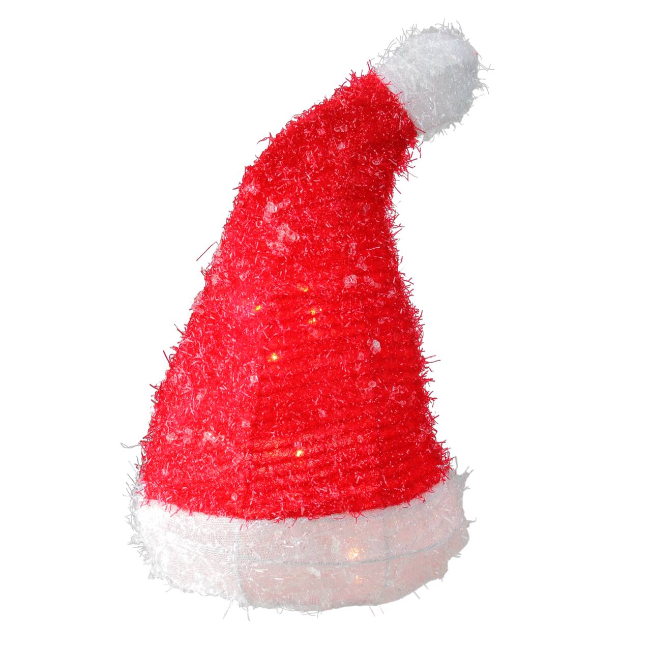 12.75" Lighted Iced Tinsel Santa Hat Christmas Tree Topper, Clear Lights